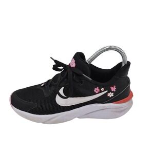 Nike Running Shoes Youth Size 3.5Y Black Pink Flower Mesh Sneaker FJ8077-001